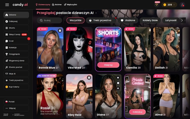 Katalog realistycznych postaci AI w Candy AI