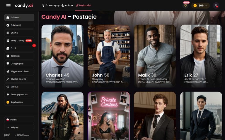 Męskie postacie w Candy AI