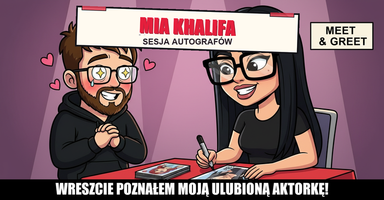 Kuba spotyka Mię Khalifę na podpisywaniu autografów, typowy moment fanboya z serduszkami dookoła