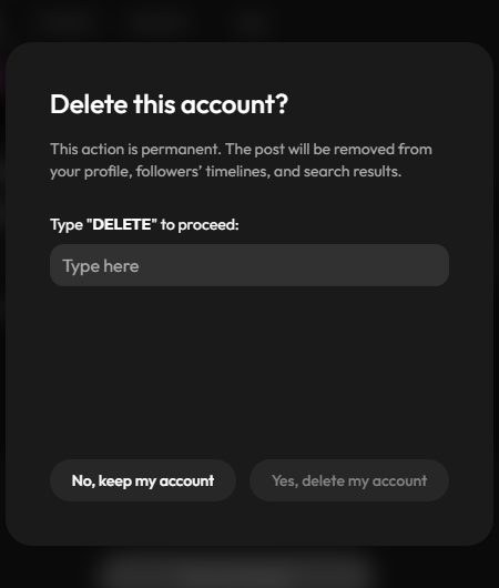 Usuwanie konta w Joi AI: na potwierdzenie trzeba wpisać DELETE