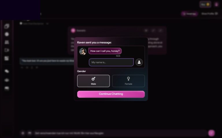 Onboarding czatu w Kupid AI z płcią i imieniem