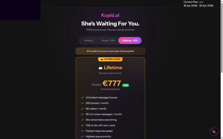 Plan Lifetime Kupid AI 777 euro