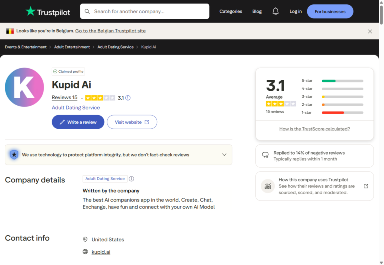 Ogólna ocena Kupid AI na Trustpilot 3,1 na 5